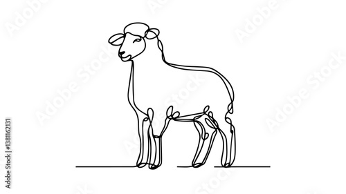 minimalist continuous one line drawing illustration of a lamb 