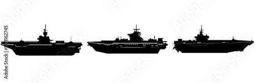 Aircraft Carrier Silhouette Vector Art on White Background
