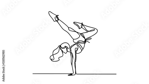 minimalist continuous one line drawing illustration of a  of a girl doing gymnastics