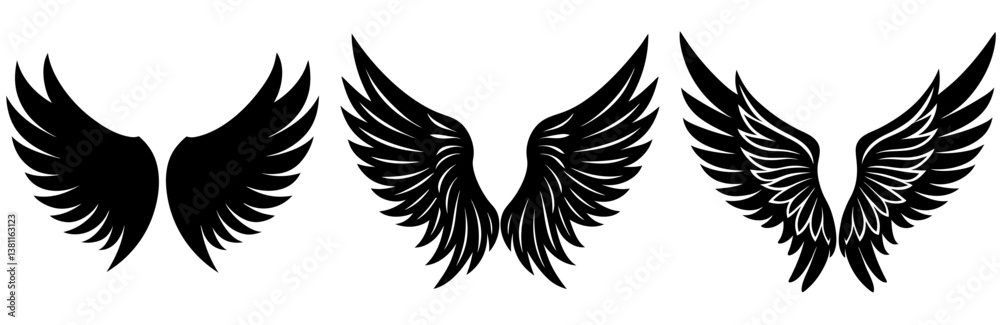Angel Wings Silhouette Vector Art on White Background