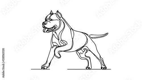 minimalist continuous one line drawing illustration of a running pitbull