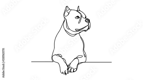 sitting pitbull one continuous line illustration