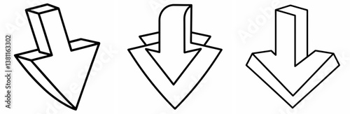 Arrow Pointing Down Outline Coloring Book Page Line Art Drawing on White Background