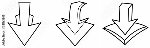 Arrow Pointing Down Outline Coloring Book Page Line Art Drawing on White Background