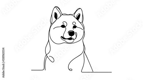 minimalist continuous one line drawing illustration of a realistic full body Shiba Inu using one continuous line on a white background