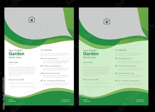
Lawn mower landscaping garden service flyer brochure cover template. Tree and gardening service poster leaflet design. lawnmower flyer template.
