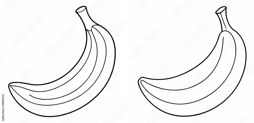 Banana Outline Coloring Book Page Line Art Drawing Set on White Background Banana Outline Coloring Book Page Line Art Drawing Set on White Background
