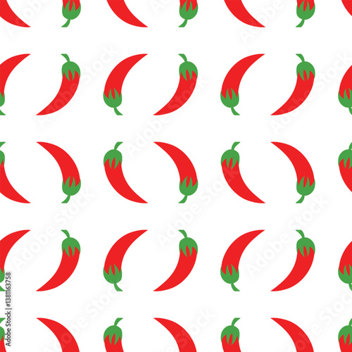 Vector pattern with red hot peppers on a white background