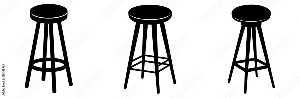 Bar Stool Silhouette Vector Art on White Background Bar Stool Silhouette Vector Art on White Background