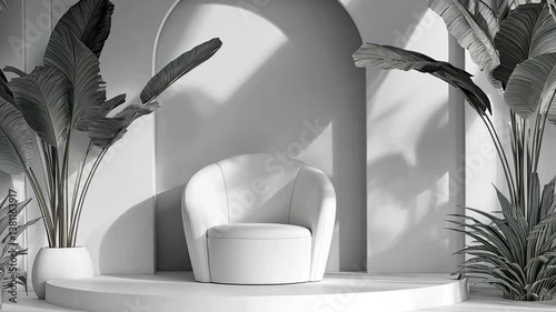 Modern Chair With Greenery in Minimalist White Setting for Decor Generative AI