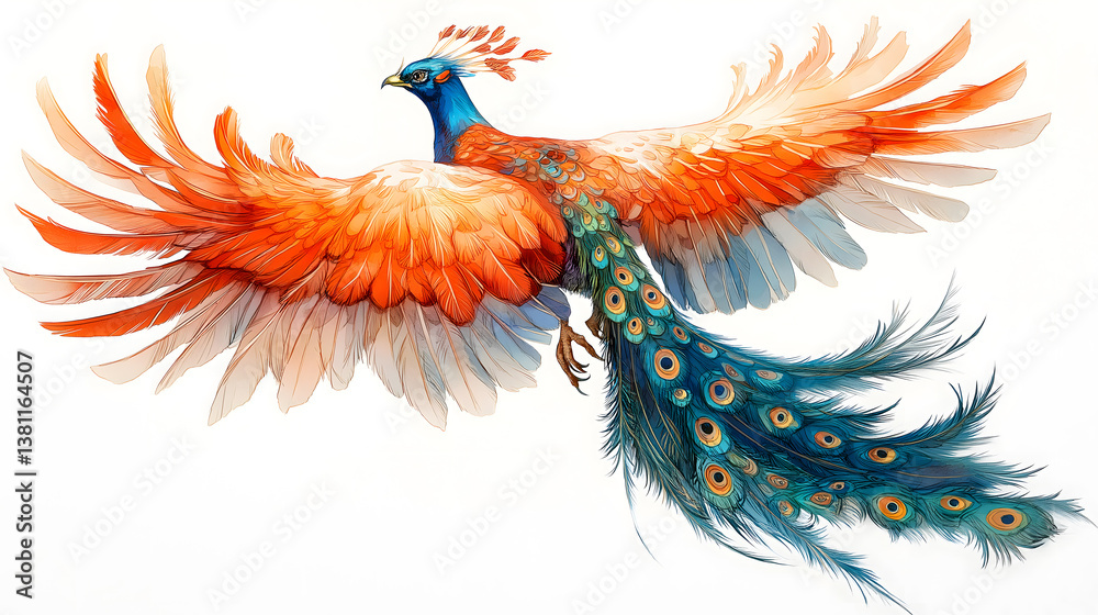 Fototapeta premium A Vibrant Peacock in Flight