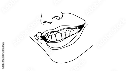 minimalist continuous one line drawing illustration of a realistic mouth smiling