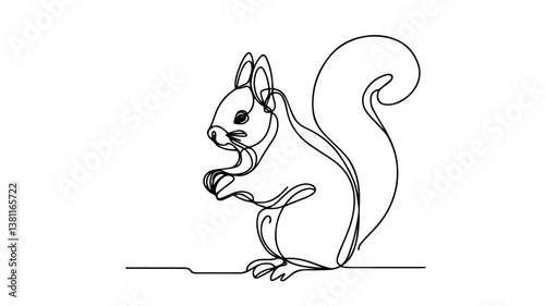 minimalist continuous one line drawing illustration of a realistic squirrel