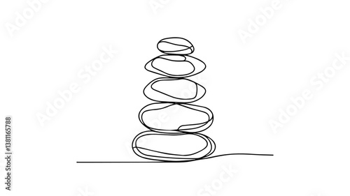 minimalist continuous one line drawing illustration of a stacked smooth stones