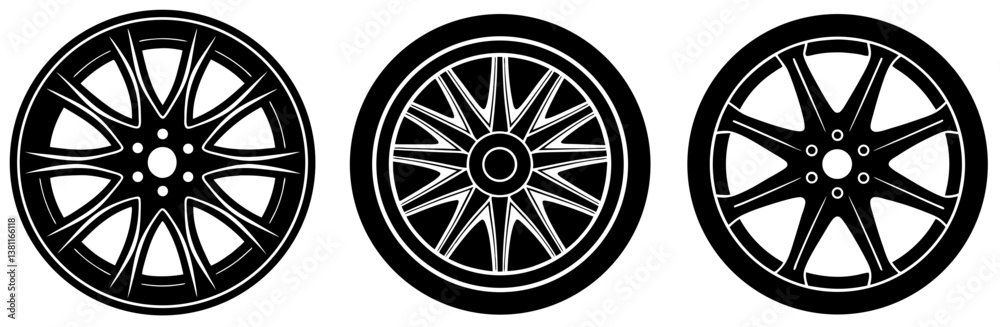 Fototapeta premium Car Wheel Silhouette Vector Art