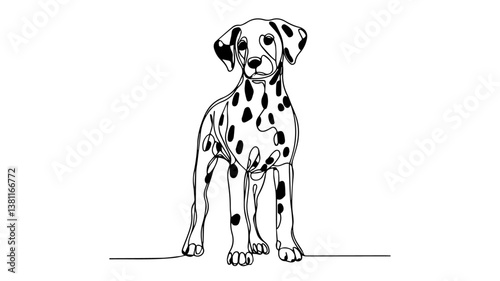 minimalist continuous one line drawing illustration of a realistic Dalmatian puppy