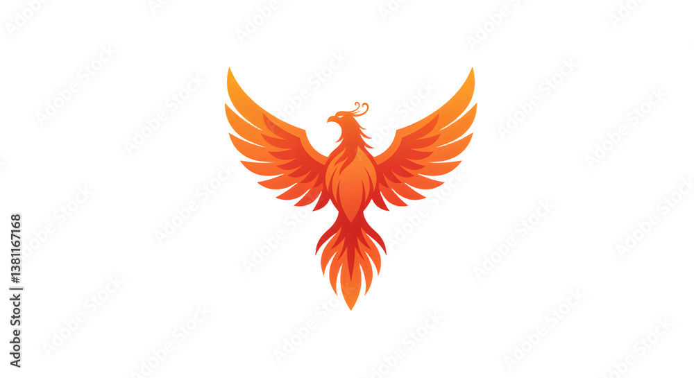 Obraz premium Fiery Bird Ascending with Open Wings Emblem in Orange Tones