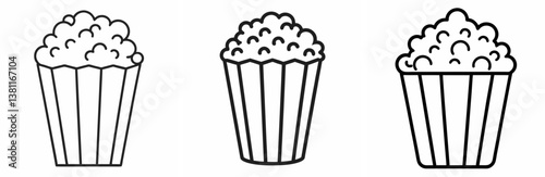  Cinema Popcorn Outline Coloring Book Page Line Art Drawing Set