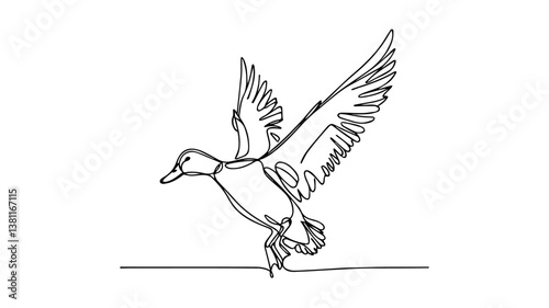 minimalist continuous one line drawing illustration of a duck flying 