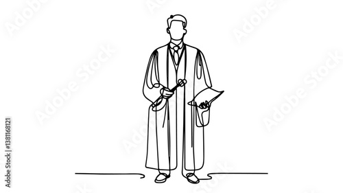 minimalist continuous one line drawing illustration of a judge