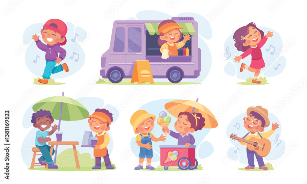 Fototapeta premium Engage in Colorful Summer Activities with Kids while enjoying delicious Ice Cream treats