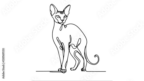Sphynx cat using one continuous line illustration