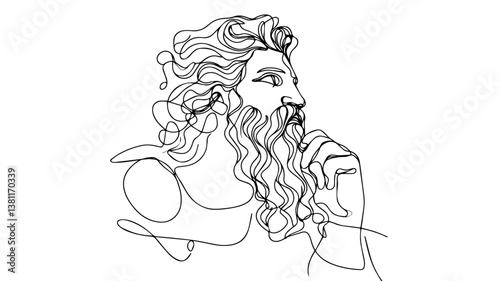 one line drawing illustration of Zeus thinking