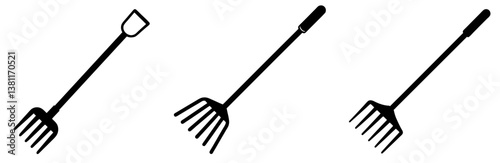 Garden Rake Silhouette Vector Art on White Background