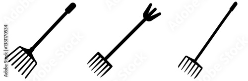 Garden Rake Silhouette Vector Art on White Background