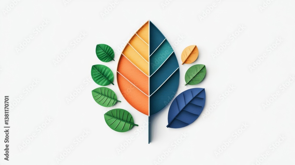 A vibrant and colorful leaf design, showcasing various shapes and hues, perfect for eco-friendly themes.