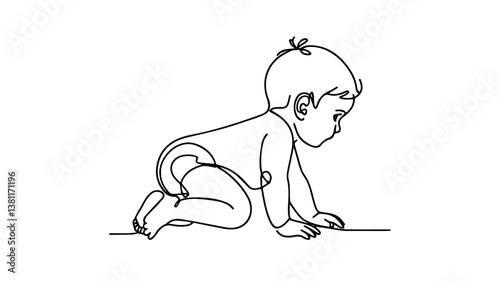 minimalist continuous one line drawing of cute little baby crawling 
