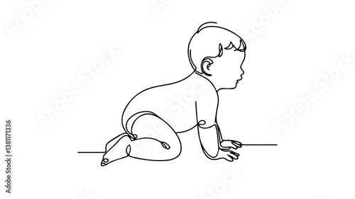 toddler crawling drawing using one continuous line 