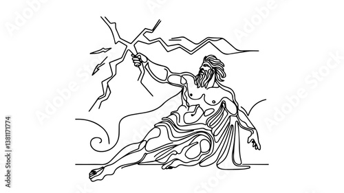 vector illustration of full body Zeus throwing a lightning bolt