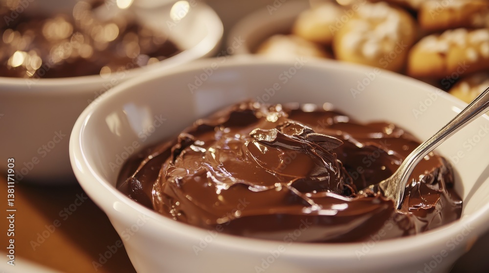 Dark Chocolate Ganache in White Bowl with Cookies Dark Chocolate Ganache in White Bowl with Cookies