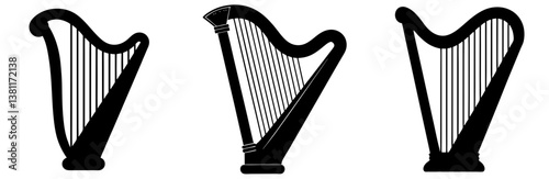 Harp Silhouette Vector Art on White Background