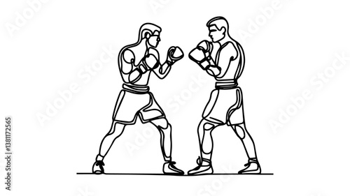 vector continuous one line drawing illustration of two professional boxers fighting