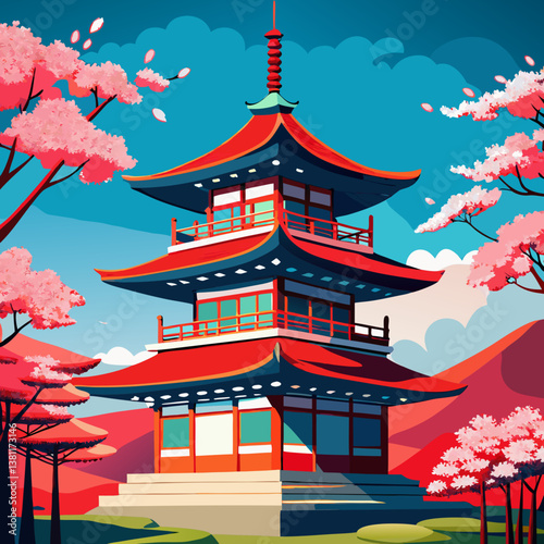 Japanese temple in the autumn