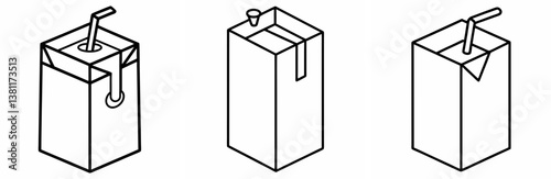 Juice Box Outline Coloring Book Page Line Art Drawing Set