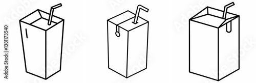 Juice Box Outline Coloring Book Page Line Art Drawing Set
