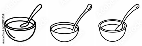 Ladle of Soup Outline Coloring Book Page Line Art Drawing Set