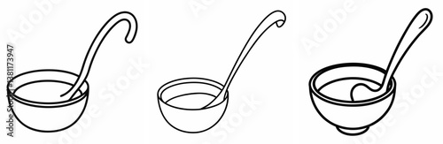 Ladle of Soup Outline Coloring Book Page Line Art Drawing Set