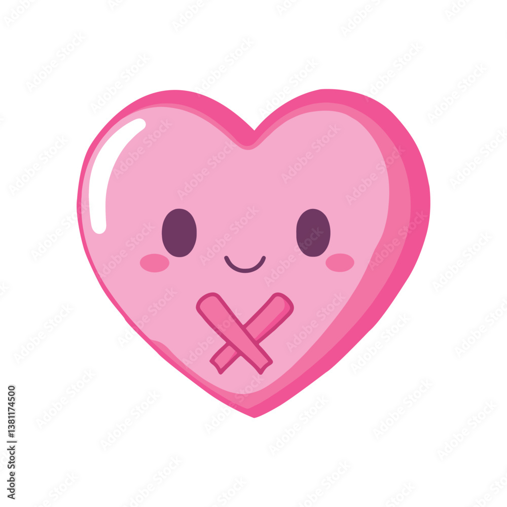 Cute Cartoon Heart with Glossy Shine and Pink Ribbon Cute Cartoon Heart with Glossy Shine and Pink Ribbon