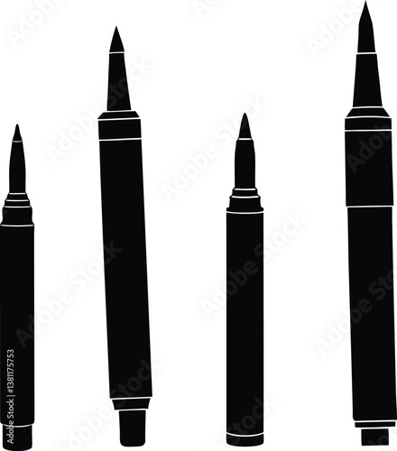 Felt tip eyeliner pen silhouette illustration set