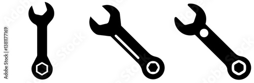 Nut Wrench Silhouette Vector Art on White Background