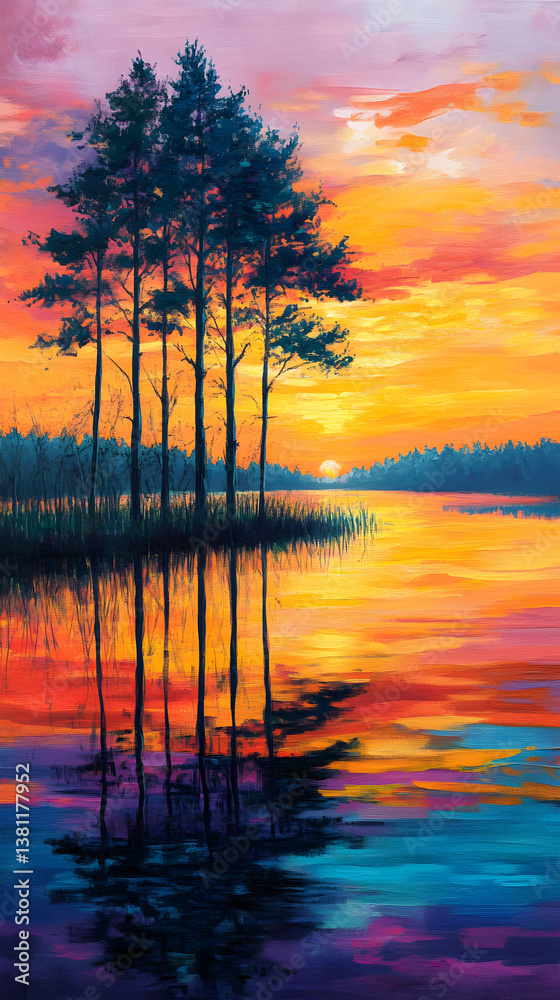 Fototapeta premium A Golden Reflection: Nature's Harmonious Dance at Dusk