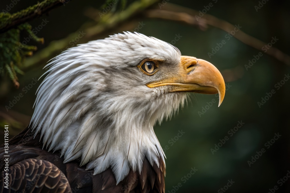 Majestic bald eagle showcasing its fierce gaze in natural surroundings during golden hour Majestic bald eagle showcasing its fierce gaze in natural surroundings during golden hour
