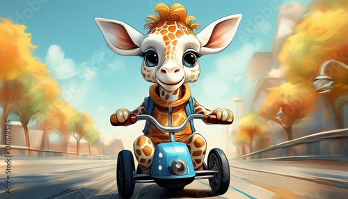 Giraffe auf Roller