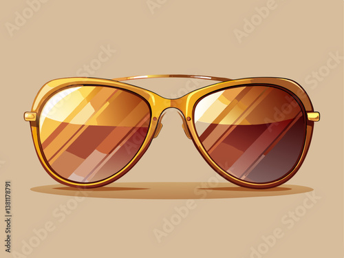 A stylish pair of sunglasses with warm brown gradient lenses and a sleek gold frame, placed on a soft beige background.