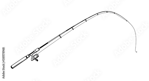 Fishing rod illustration angling equipment with fishing line vector style