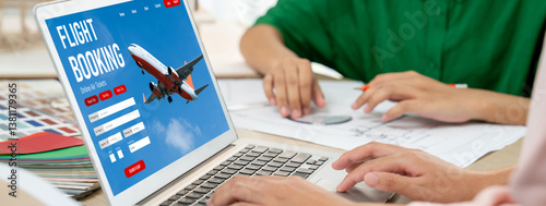 Obraz na płótnie Online flight booking website provide brisk reservation system . Travel technology concept . w salonie
